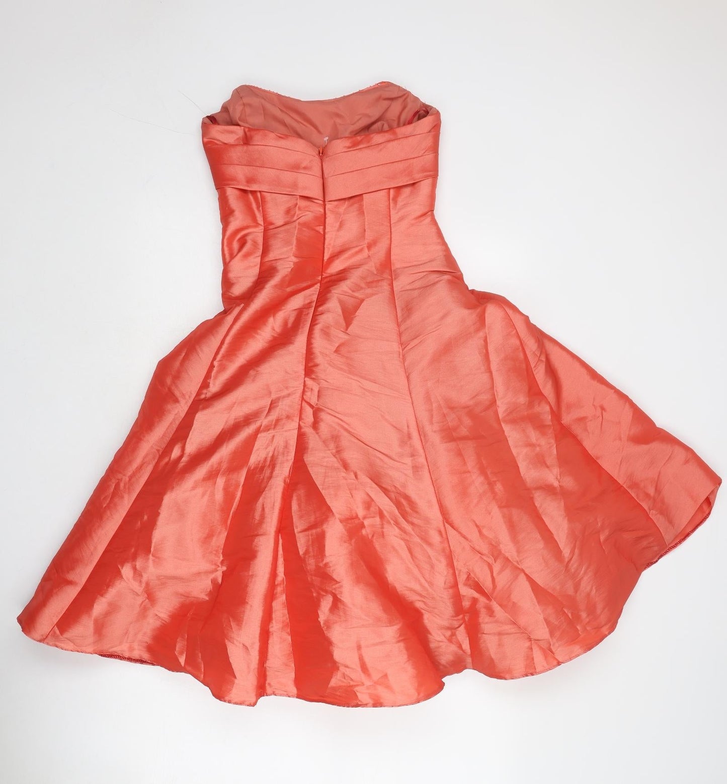 Kelsey Rose Womens Orange Polyester Fit & Flare Size 8 Sweetheart Zip - Strapless Front Pleat Detail