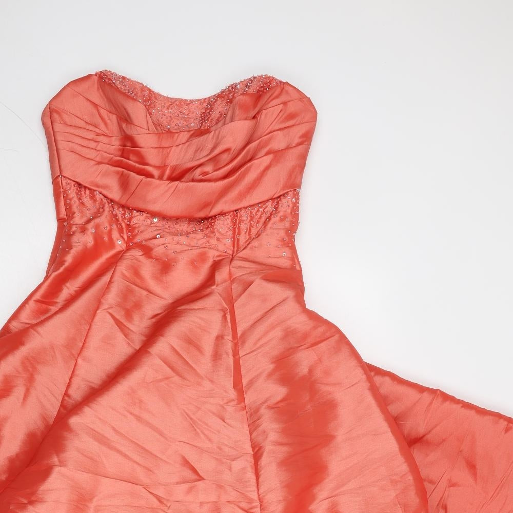 Kelsey Rose Womens Orange Polyester Fit & Flare Size 8 Sweetheart Zip - Strapless Front Pleat Detail