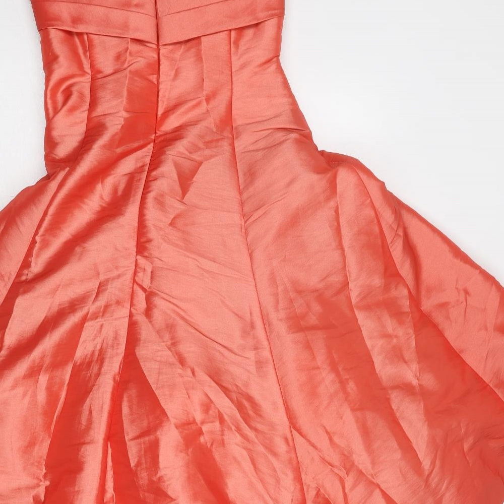Kelsey Rose Womens Orange Polyester Fit & Flare Size 8 Sweetheart Zip - Strapless Front Pleat Detail