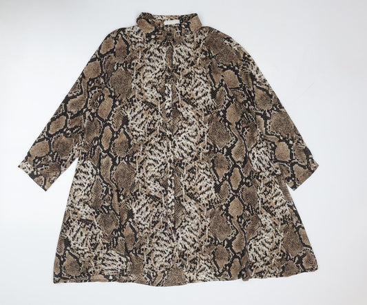 Vera & Lucy Womens Brown Animal Print Polyester Shirt Dress Size 10 Collared Button - Snakeskin Pattern