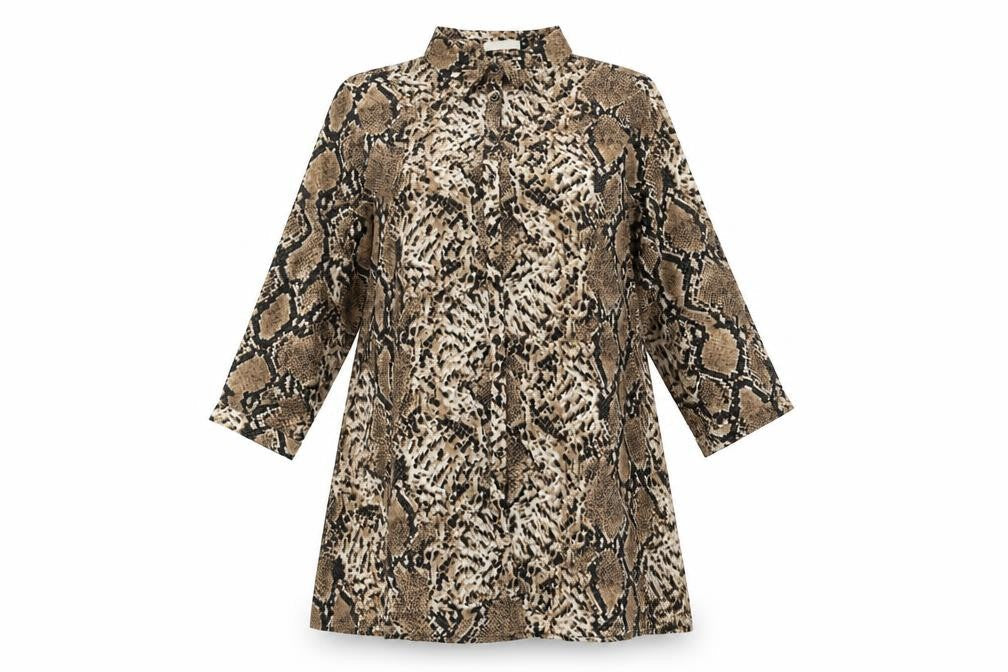 Vera & Lucy Womens Brown Animal Print Polyester Shirt Dress Size 10 Collared Button - Snakeskin Pattern