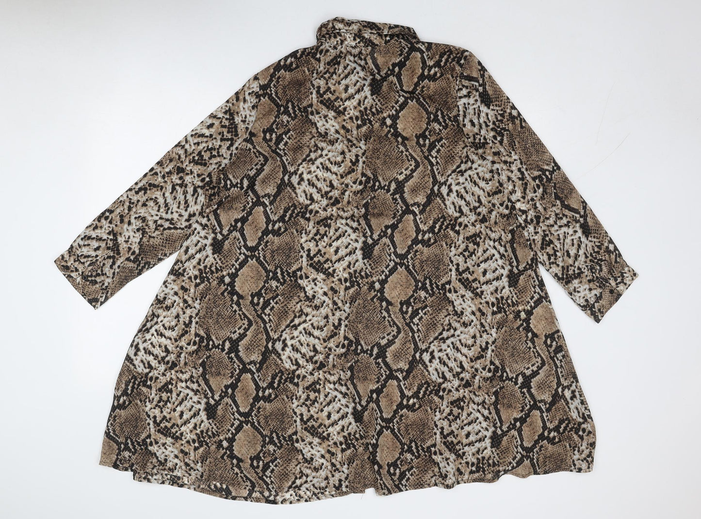 Vera & Lucy Womens Brown Animal Print Polyester Shirt Dress Size 10 Collared Button - Snakeskin Pattern