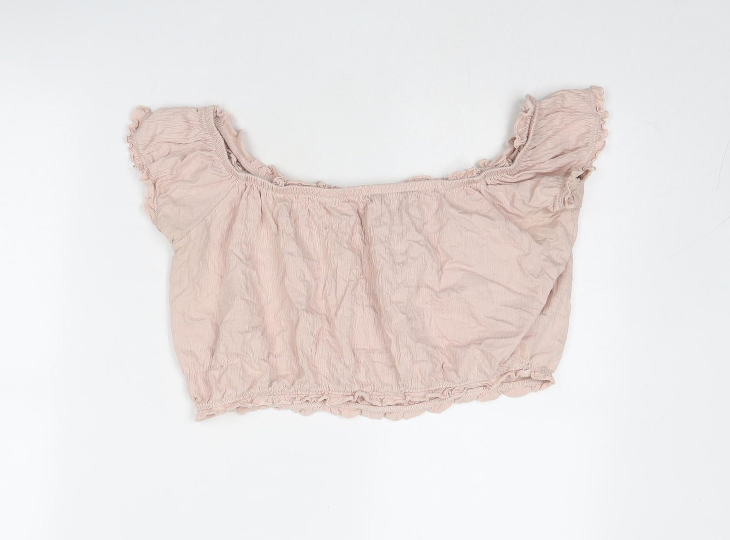 New Look Womens Pink Cotton Cropped Blouse Size 16 Boat Neck