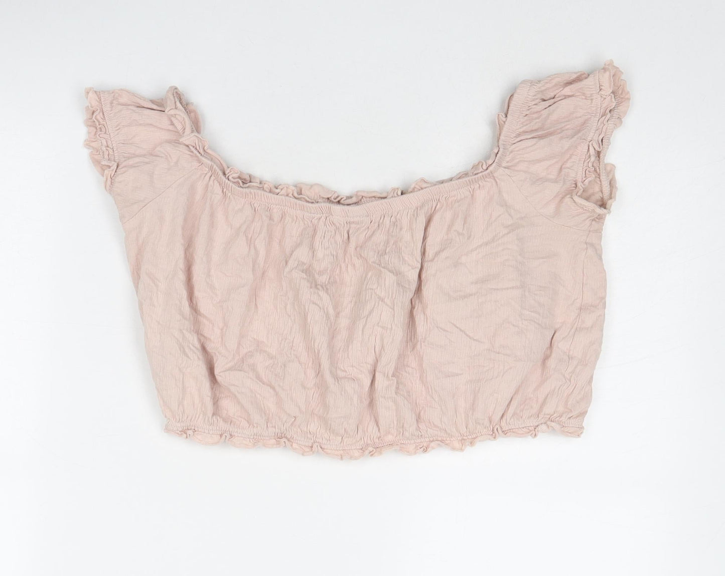 New Look Womens Pink Cotton Cropped Blouse Size 16 Boat Neck