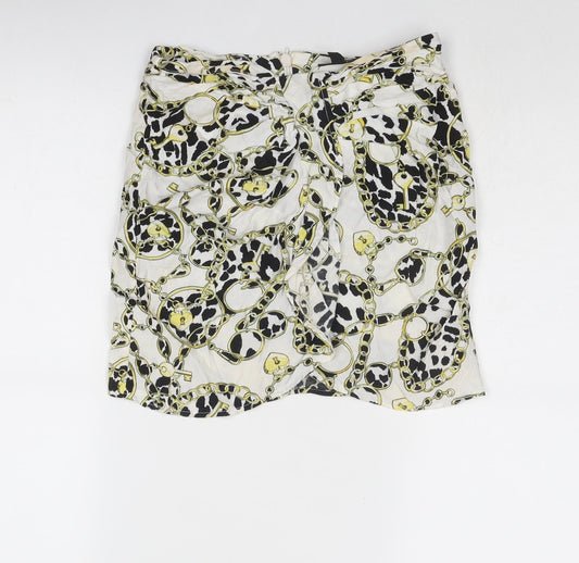 Topshop Womens Multicoloured Geometric Viscose A-Line Skirt Size 6 Zip