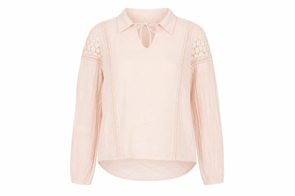 VILA Womens Pink Cotton Basic Blouse Size S Collared - Lace Details