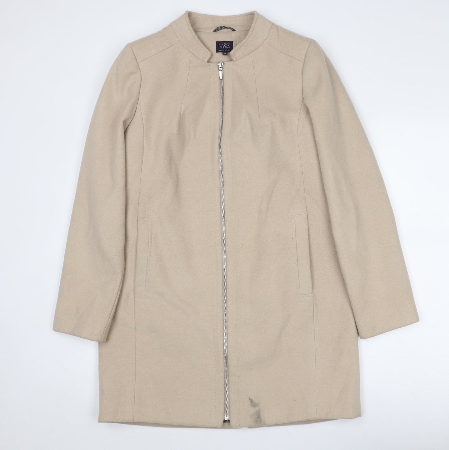 Marks and Spencer Womens Beige Overcoat Coat Size 12 Zip
