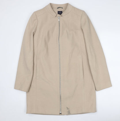 Marks & Spencer Womens Beige Overcoat Coat Size 12 Zip