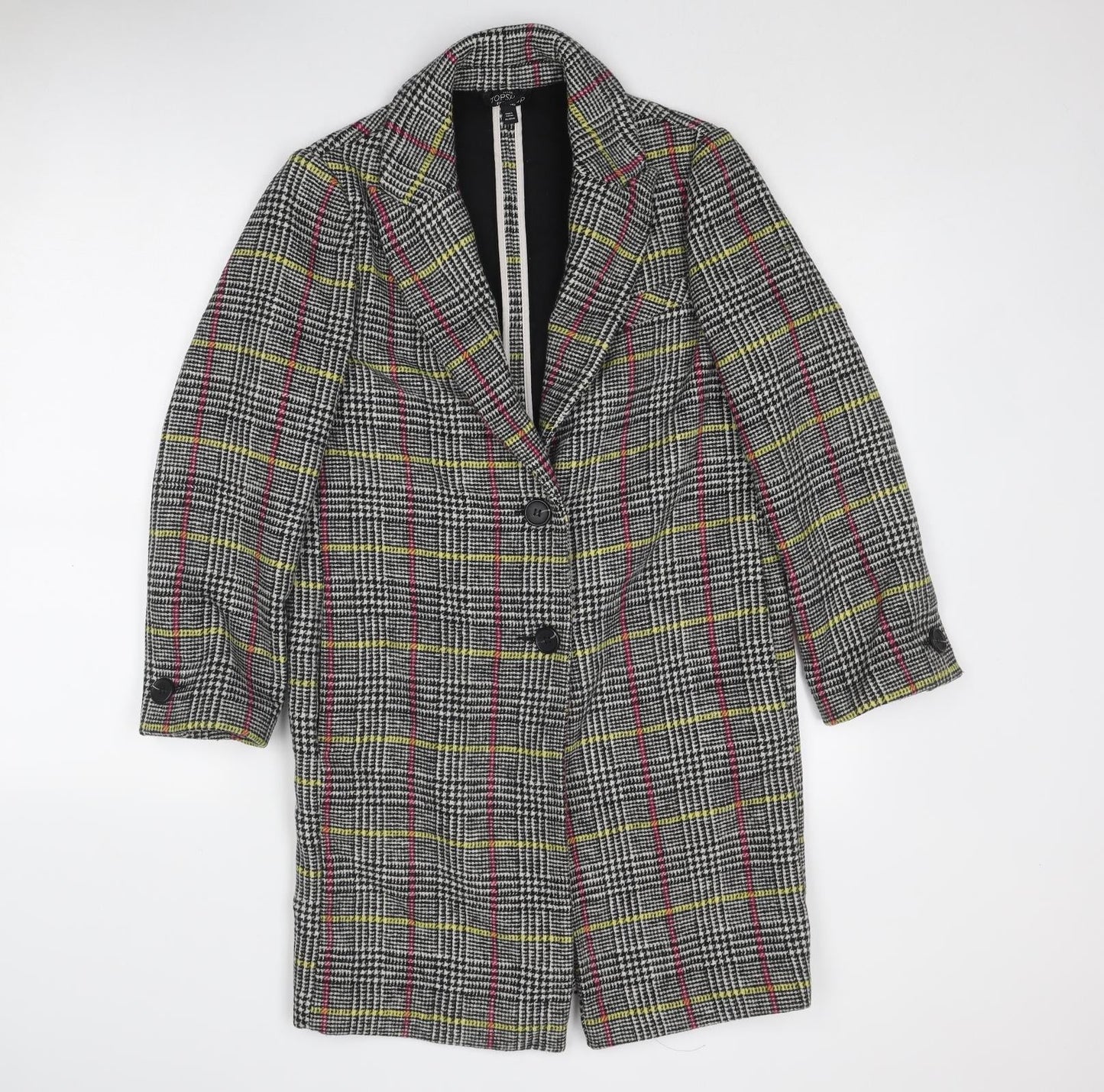 Topshop Womens Multicoloured Geometric Overcoat Coat Size 6 Button
