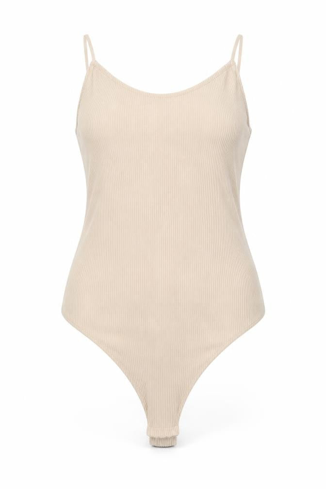 H&M Womens Beige Viscose Bodysuit One-Piece Size L Snap
