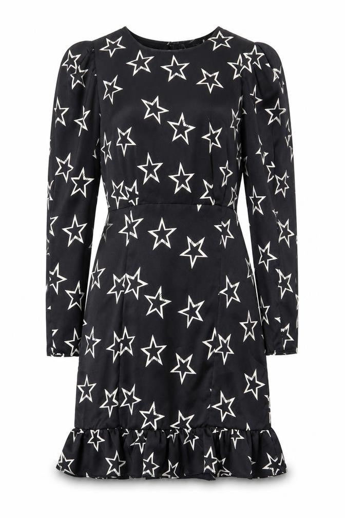 River Island Womens Black Geometric Polyester Sheath Size 10 Round Neck Zip - Star Print