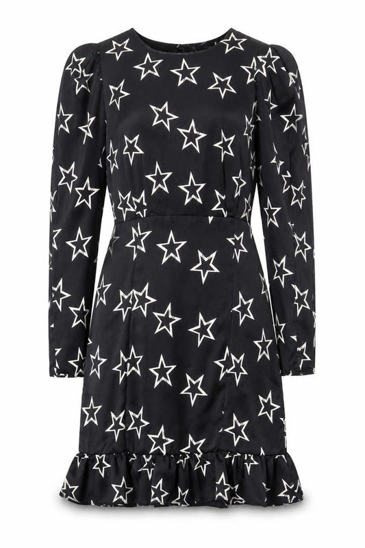River Island Womens Black Geometric Polyester Sheath Size 10 Round Neck Zip - Star Print