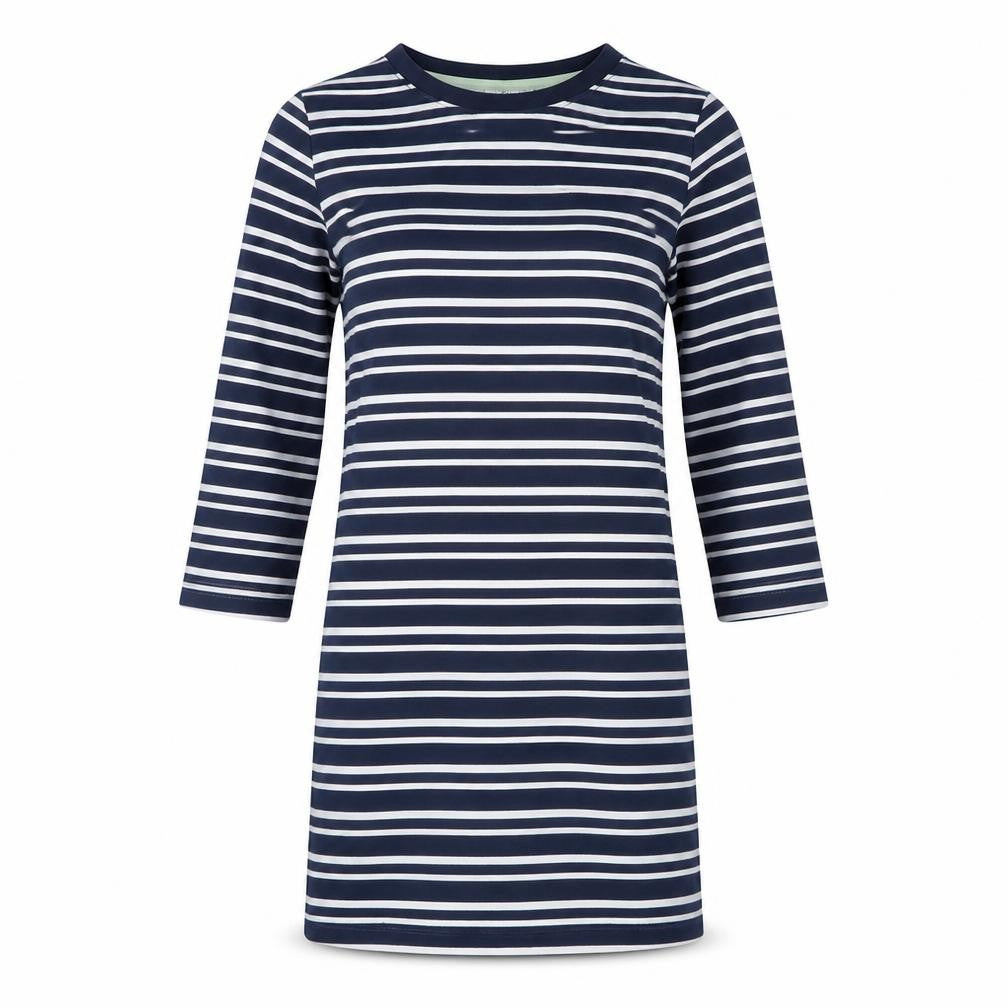 Up2Fashion Womens Blue Striped Polyester T-Shirt Dress Size M Boat Neck Pullover