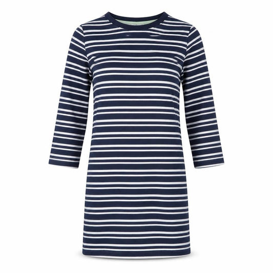 Up2Fashion Womens Blue Striped Polyester T-Shirt Dress Size M Boat Neck Pullover