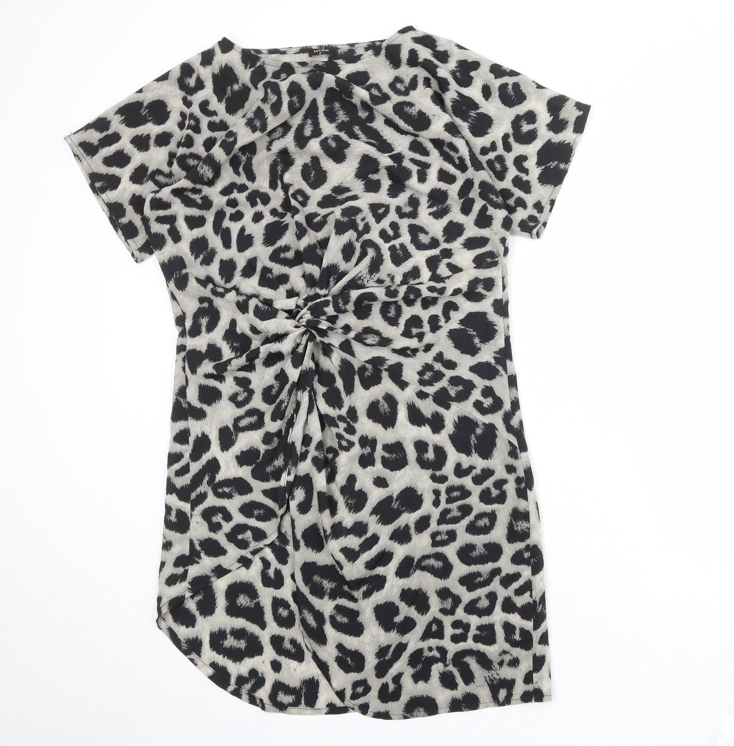 Vonda Womens Beige Animal Print Polyester A-Line Size S Boat Neck Pullover - Leopard Pattern