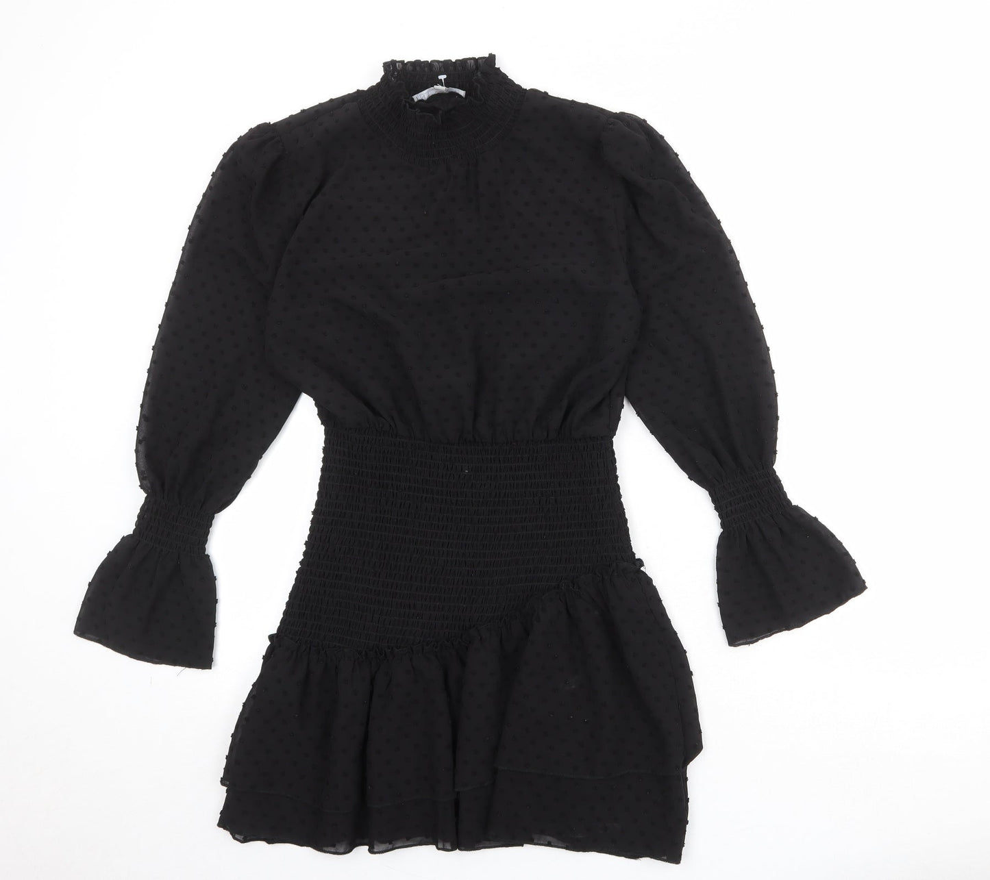 NLW Womens Black Polka Dot Polyester Bodycon Size L Round Neck Pullover