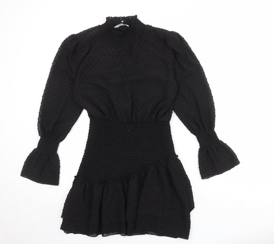 NLW Womens Black Polka Dot Polyester Bodycon Size L Round Neck Pullover