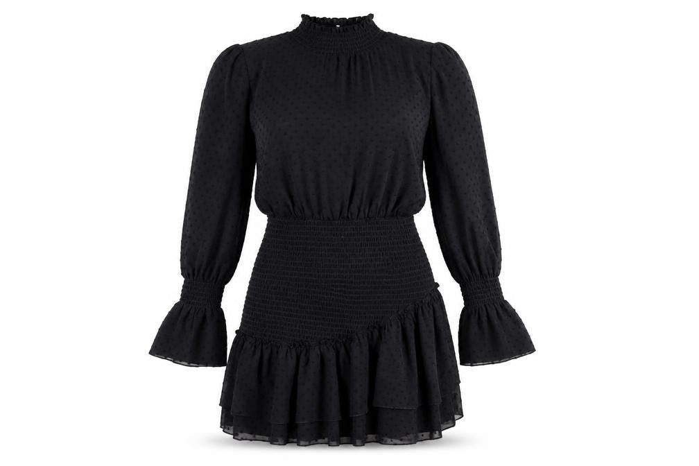 NLW Womens Black Polka Dot Polyester Bodycon Size L Round Neck Pullover