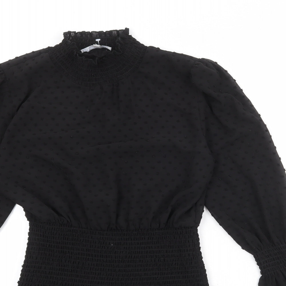 NLW Womens Black Polka Dot Polyester Bodycon Size L Round Neck Pullover
