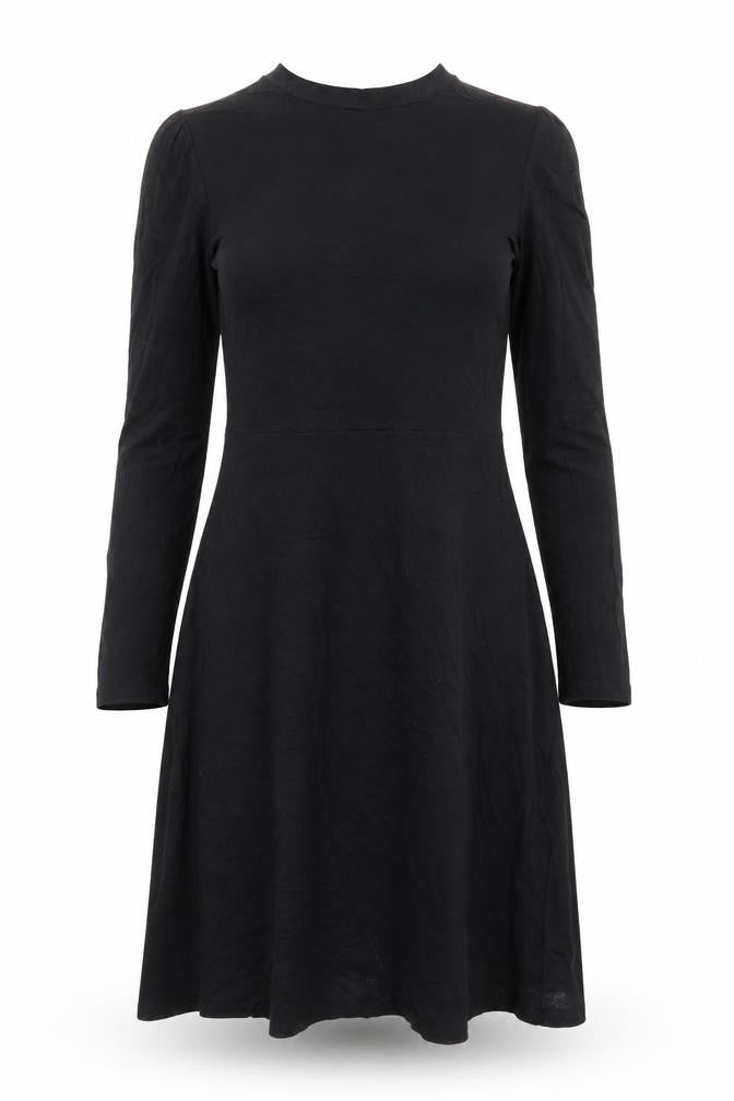 Marks & Spencer Womens Black Viscose Trapeze & Swing Size 8 Round Neck Button