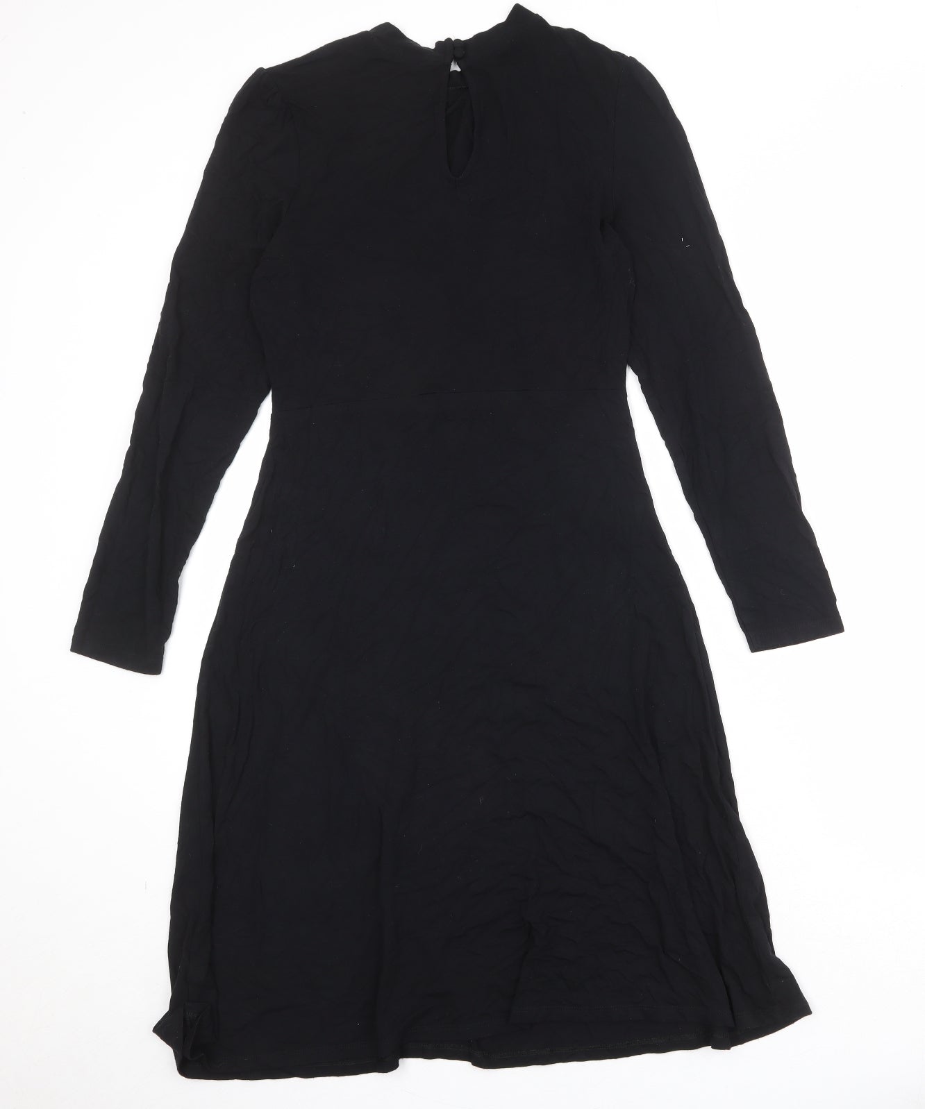 Marks and Spencer Womens Black Viscose Trapeze & Swing Size 8 Round Neck Button