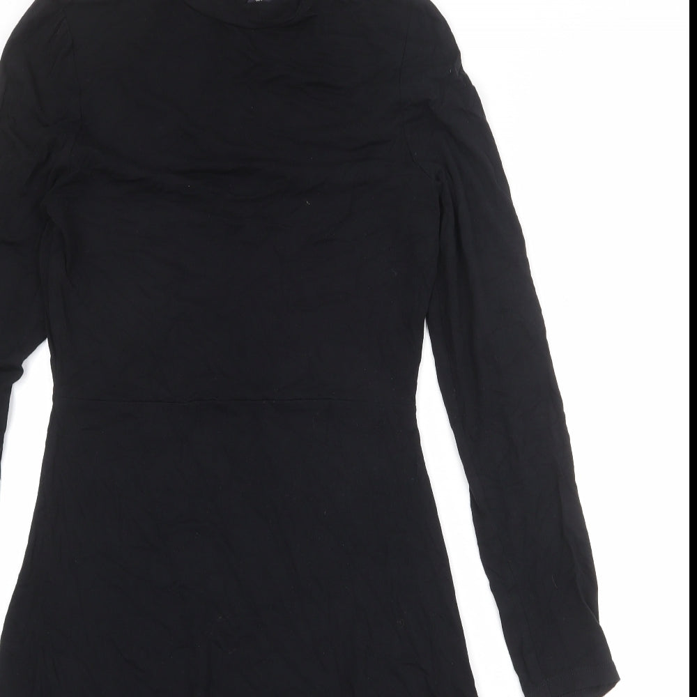 Marks and Spencer Womens Black Viscose Trapeze & Swing Size 8 Round Neck Button