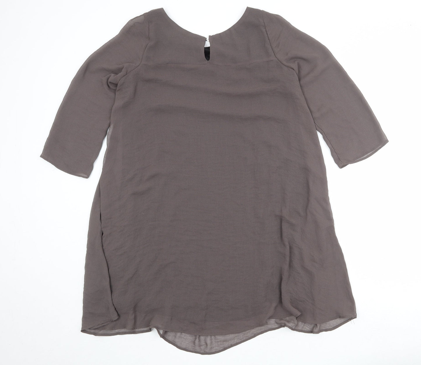 Zara Womens Brown Polyester Shift Size M Round Neck Button