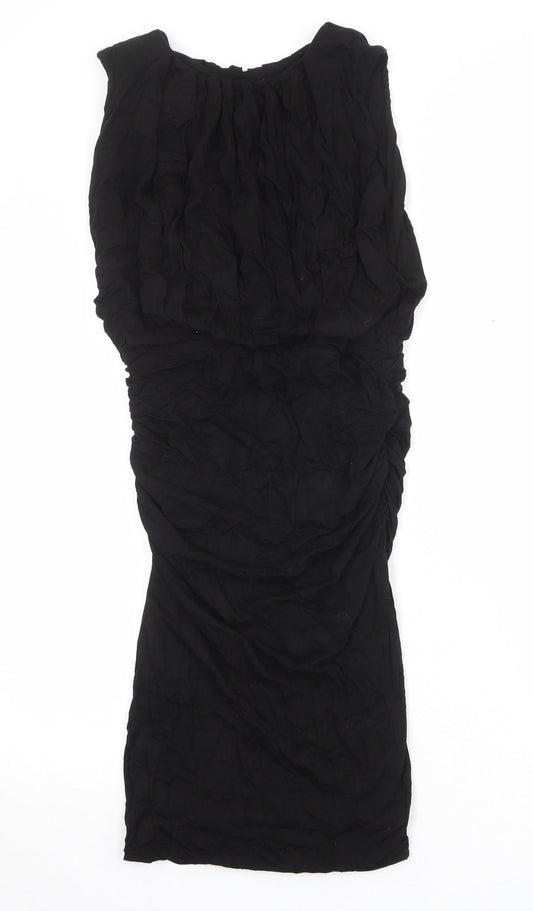 Jersey Womens Black Viscose Bodycon Size 10 Round Neck Pullover