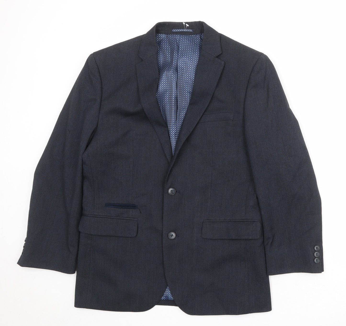 Fellini Mens Blue Polyester Jacket Suit Jacket Size 38 Regular