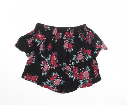 Select Womens Black Floral Viscose Basic Blouse Size 8 Off the Shoulder