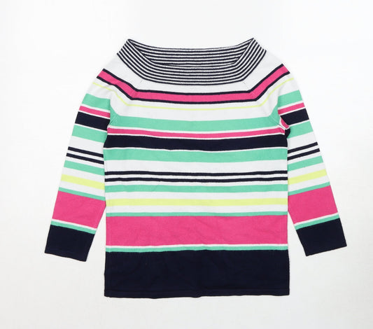 Marks and Spencer Womens Multicoloured Boat Neck Striped Viscose Pullover Jumper Size 8