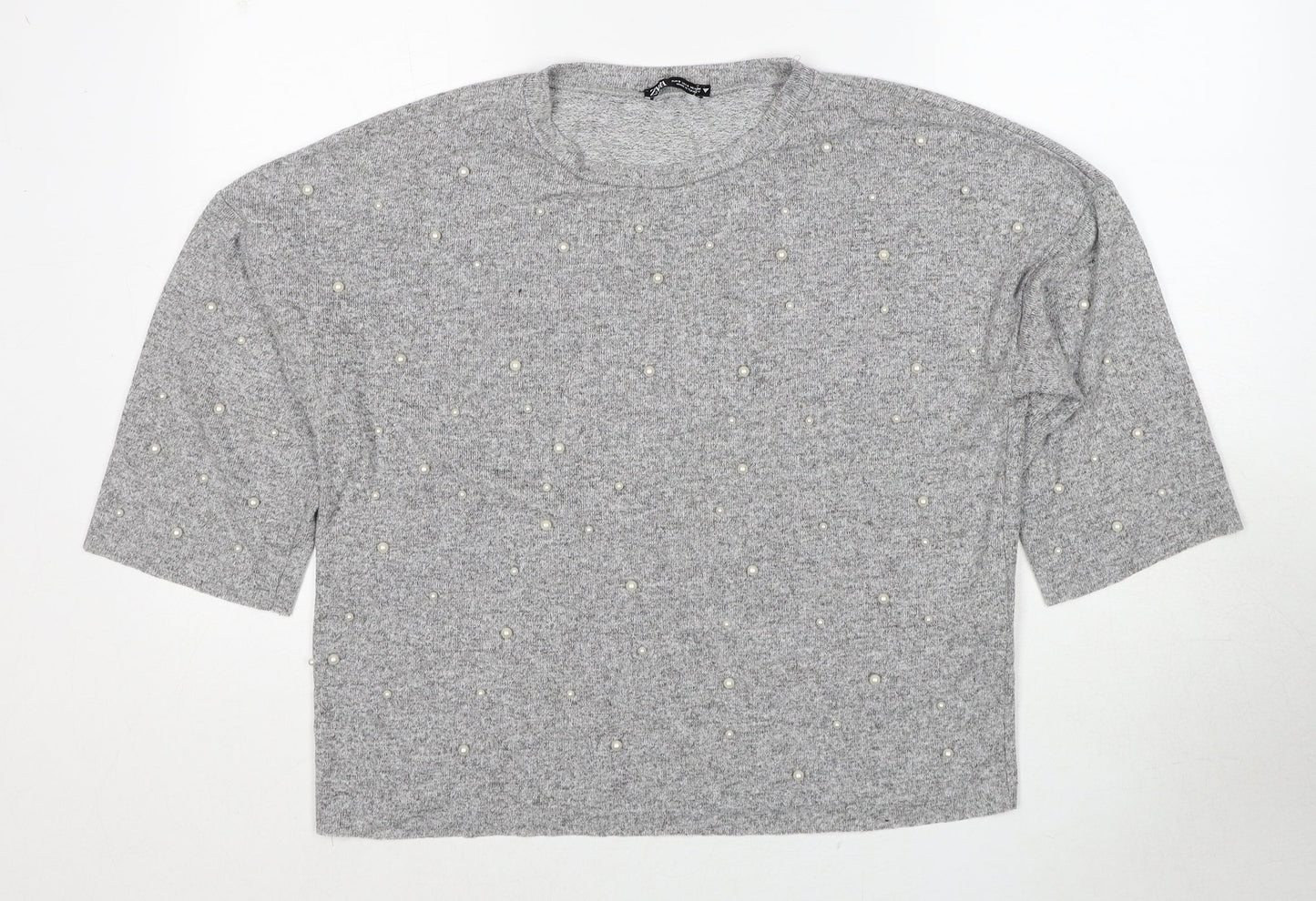 Zara Womens Grey Round Neck Viscose Pullover Jumper Size S