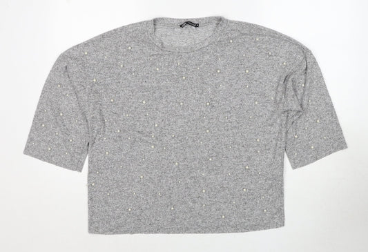 Zara Womens Grey Round Neck Viscose Pullover Jumper Size S