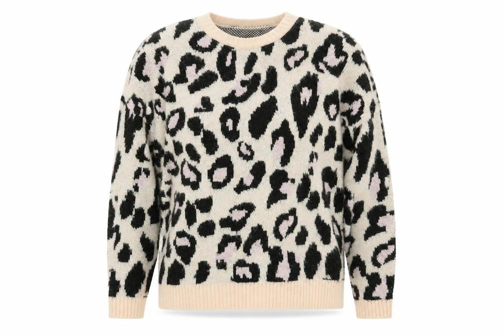 New Look Womens Multicoloured Round Neck Animal Print Acrylic Pullover Jumper Size S - Leopard Pattern