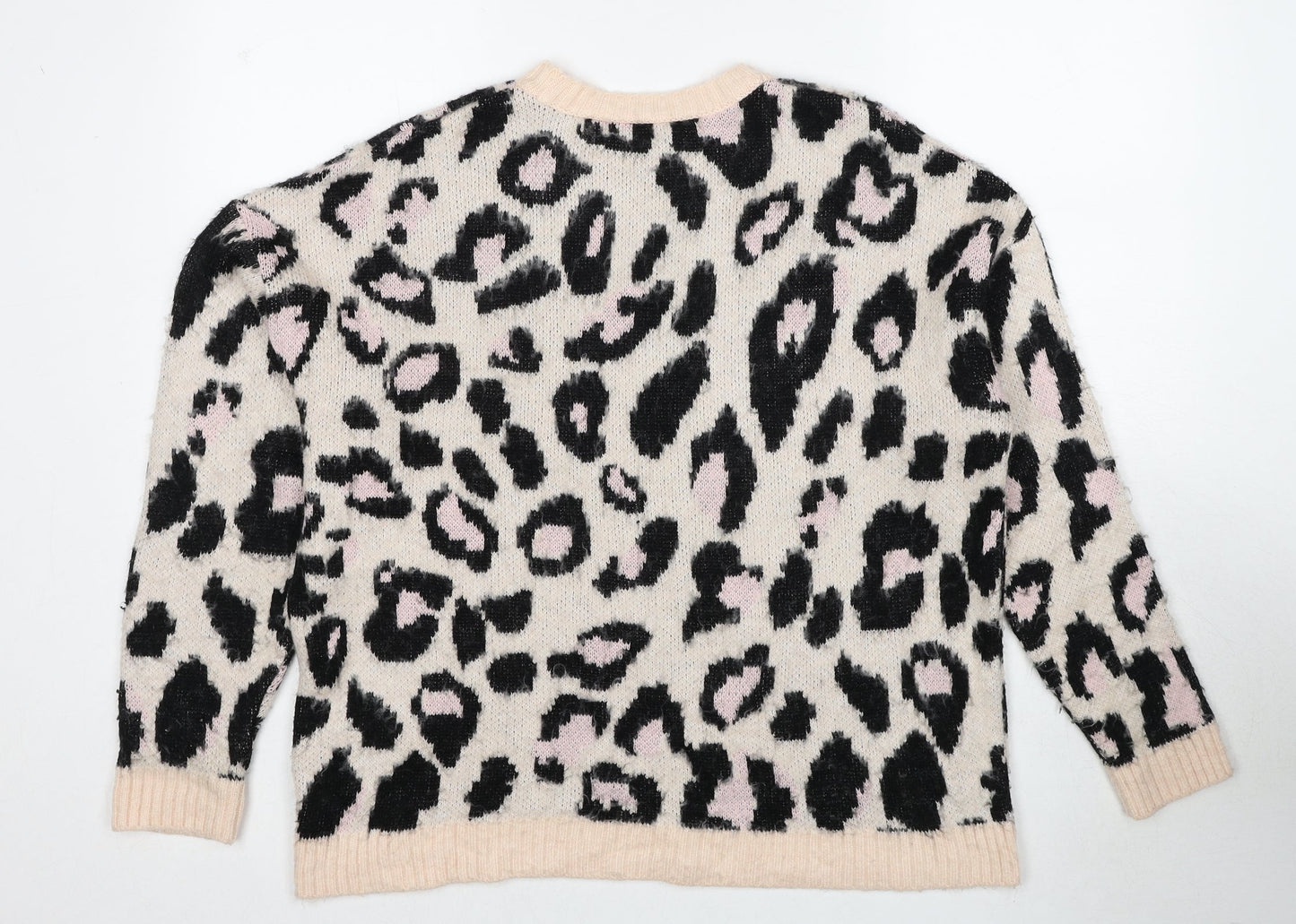 New Look Womens Multicoloured Round Neck Animal Print Acrylic Pullover Jumper Size S - Leopard Pattern