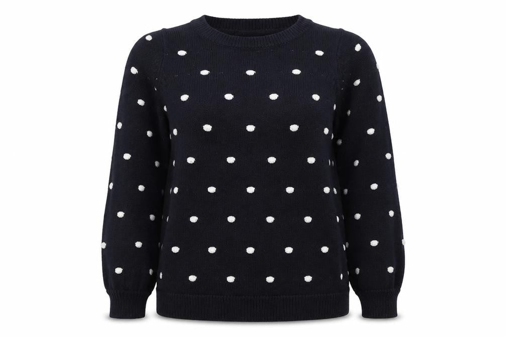 Evans Womens Blue Round Neck Polka Dot Acrylic Pullover Jumper Size 14