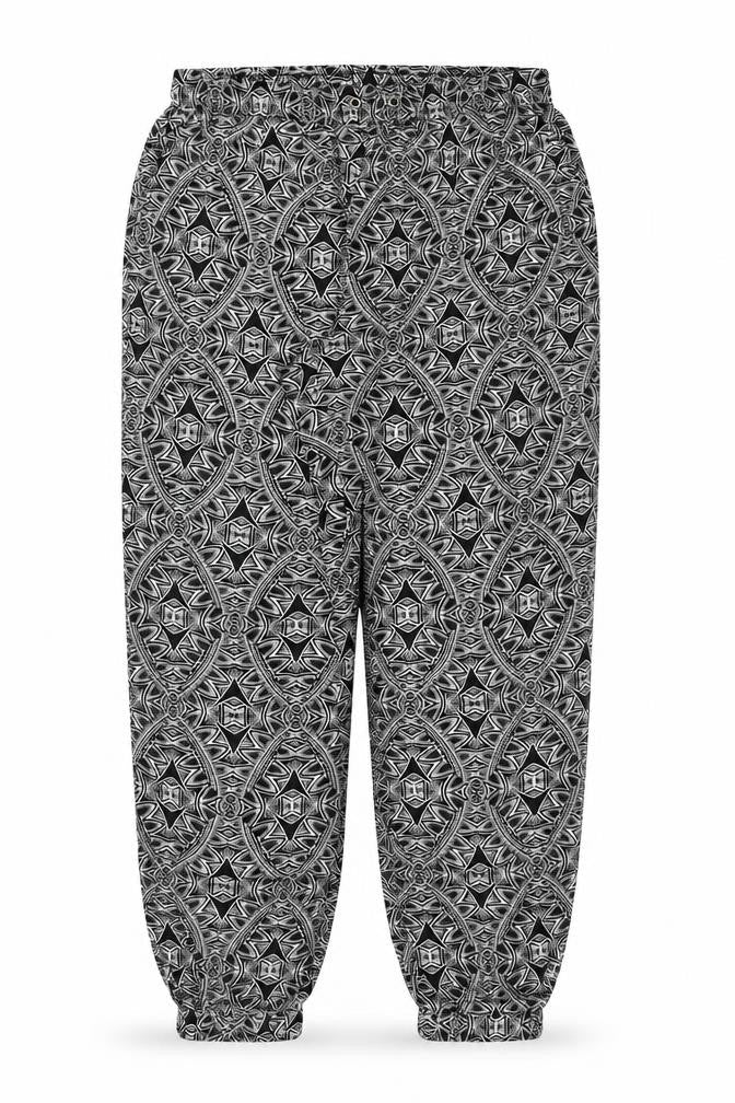 New Look Womens Black Geometric Polyester Trousers Size 10 Regular Drawstring