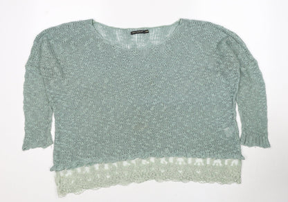 QED London Womens Green Round Neck Acrylic Pullover Jumper Size S