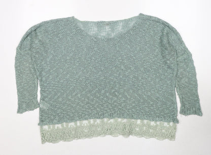 QED London Womens Green Round Neck Acrylic Pullover Jumper Size S