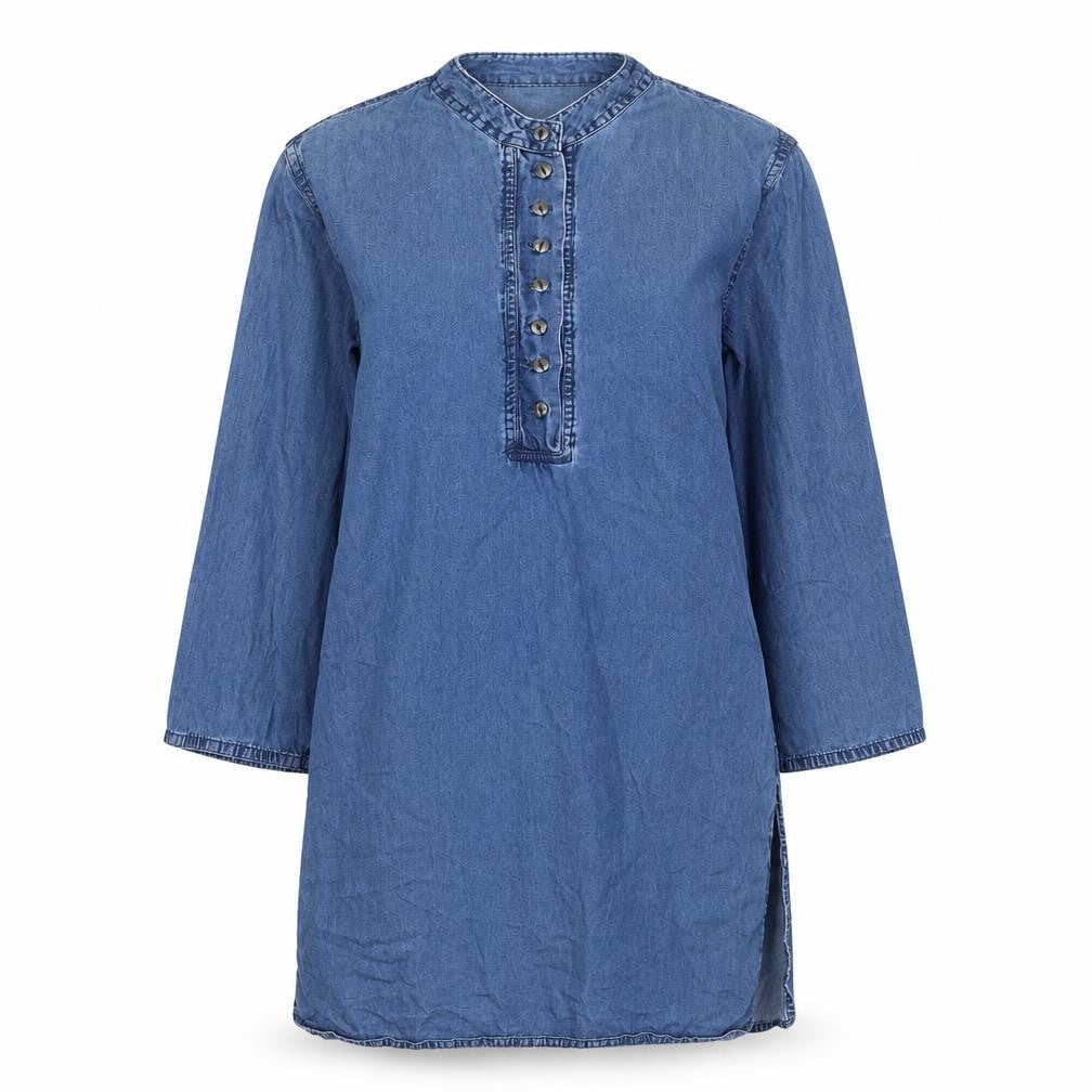 Westside Womens Blue Polyester Tunic Blouse Size S Round Neck