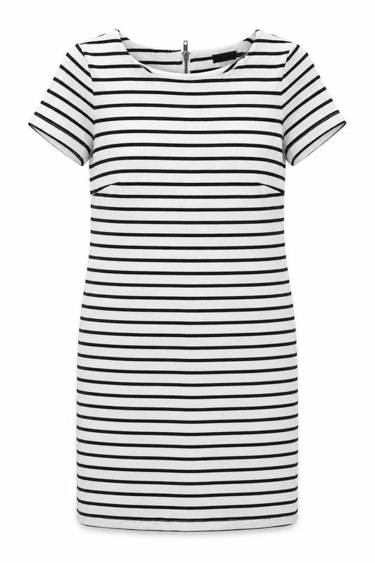VILA Womens White Striped Polyester T-Shirt Dress Size XS Round Neck Zip