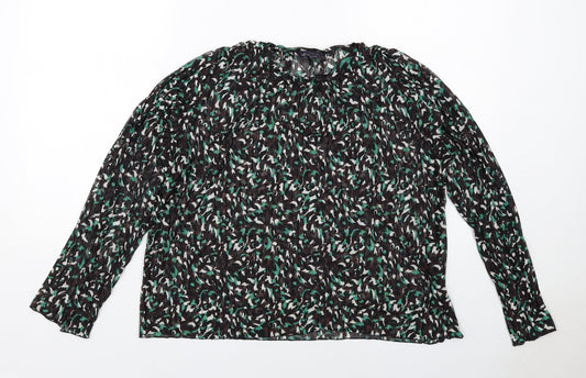 Marks and Spencer Womens Black Geometric Polyester Basic Blouse Size 14 Round Neck