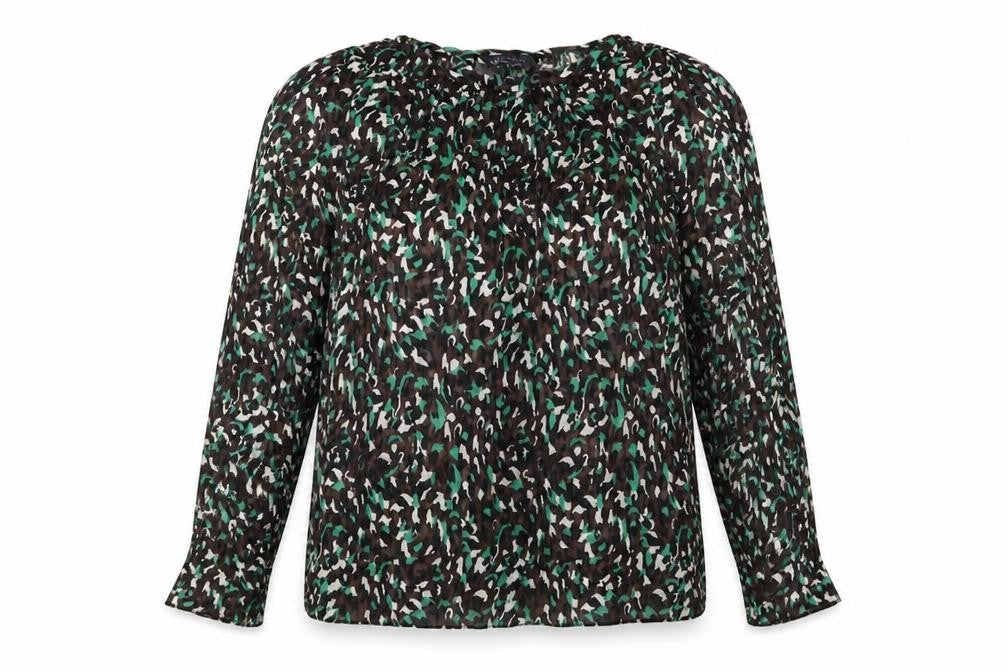 Marks & Spencer Womens Black Geometric Polyester Basic Blouse Size 14 Round Neck