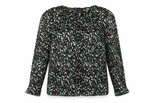 Marks and Spencer Womens Black Geometric Polyester Basic Blouse Size 14 Round Neck
