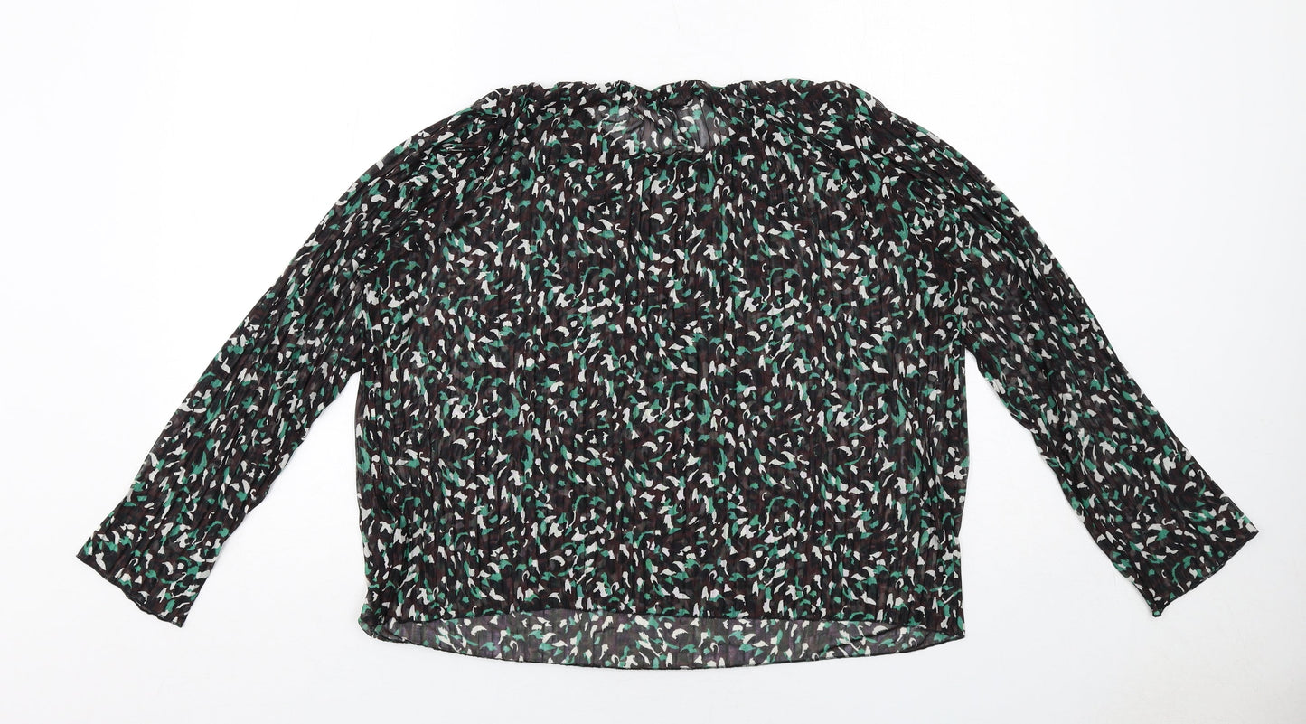 Marks and Spencer Womens Black Geometric Polyester Basic Blouse Size 14 Round Neck