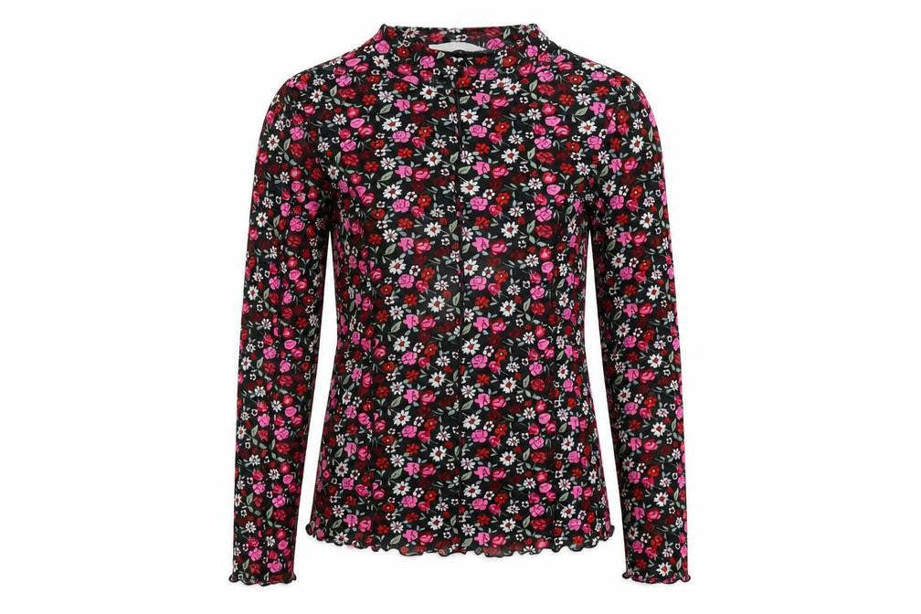 Marks & Spencer Girls Black Floral Polyester Pullover T-Shirt Size 12-13 Years Mock Neck Pullover