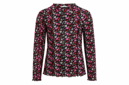 Marks & Spencer Girls Black Floral Polyester Pullover T-Shirt Size 12-13 Years Mock Neck Pullover