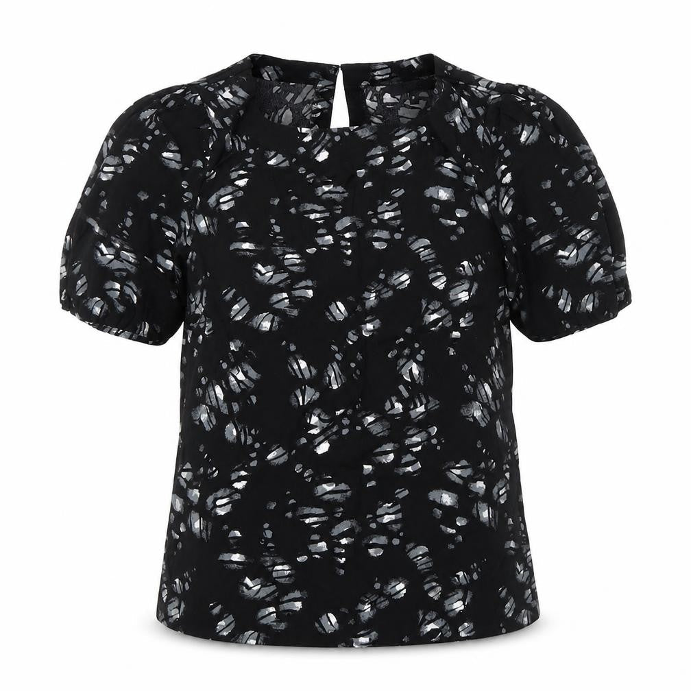 NEXT Womens Black Geometric Viscose Basic Blouse Size 6 Boat Neck