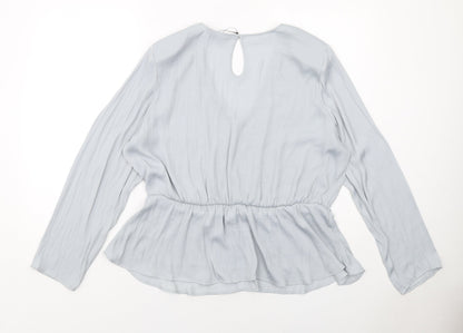 Marks & Spencer Womens Grey Polyester Basic Blouse Size 20 V-Neck