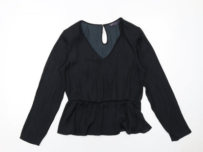 Marks & Spencer Womens Black Polyester Basic Blouse Size 10 V-Neck